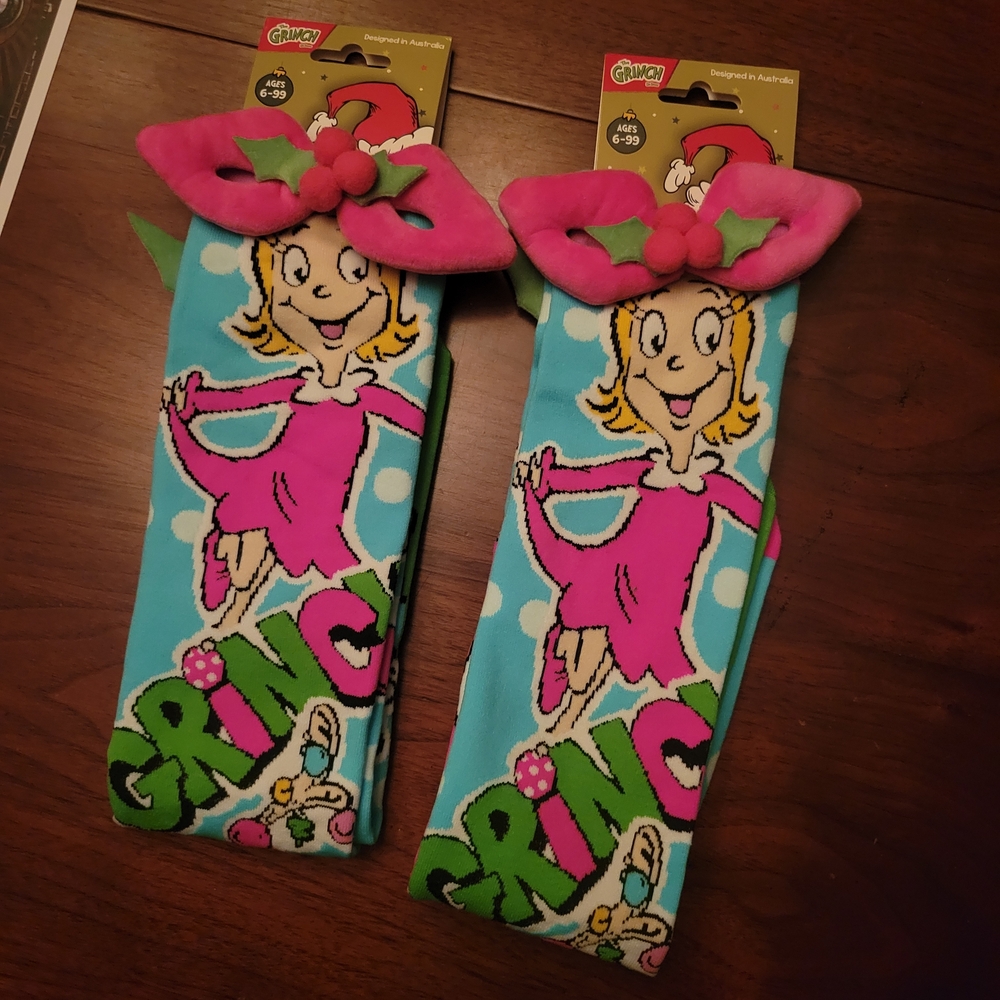 MadMia Grinch Socks with Pink and Blue Accents NWT